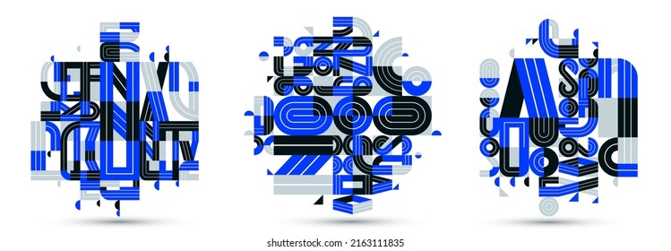 Resumen de la composición geométrica de los diseños vectoriales establecidos, abstracción azul aislada en la colección de arte de ilustraciones de formas blancas y modernas.