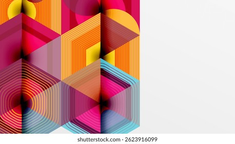 Abstract geometric composition. Vibrant colors, layered shapes create dynamic visual effect. Modern design, clean lines present bold aesthetic.