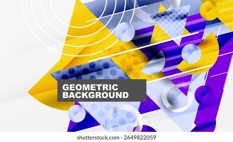 Composición geométrica Abstractas. Colores vibrantes, las Formas se superponen creando un efecto visual dinámico. Elementos de diseño modernos presentes.