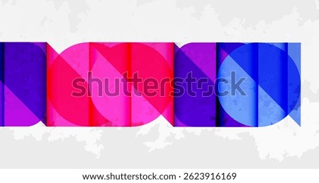 Abstract geometric composition. Vibrant pink, purple, blue hues intersect. Textured background adds depth, modern feel.