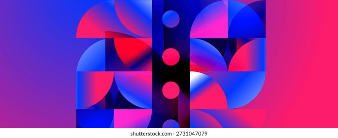 Composición geométrica Abstractas. Azules vívidos, rosas crean un impacto visual dinámico. Círculos, Formas se entrelazan formando un diseño moderno.