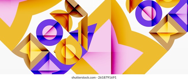 Abstract geometric composition. Vivid colors, shapes overlap creating dynamic visual effect. Modern design, clean lines, bold contrast.