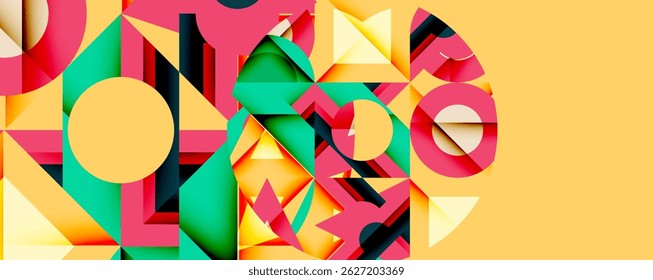 Composição geométrica abstrata. Cores vivas, ângulos nítidos e formas em camadas criam um impacto visual dinâmico. Design moderno, estética ousada.