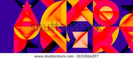 Abstract geometric composition. Vivid colors, sharp angles, dynamic shapes create modern visual experience. Bold contrasts dominate design.