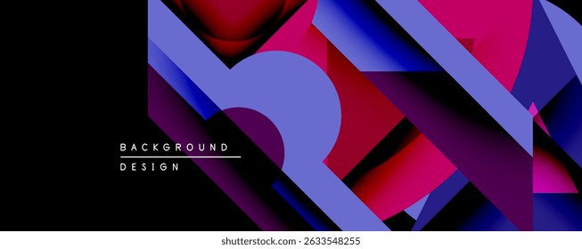 Abstract geometric composition. Vivid magenta, purple, blue gradients create dynamic shapes. Modern design suitable for backgrounds, presentations, digital art.