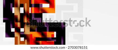 Abstract geometric composition. Warm colors dominate left side, transitioning to cool grays right. Complex patterns suggest digital creation.