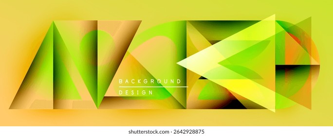 Abstract geometric composition. Yellow, green hues dominate design. Modern style, layered triangles create dynamic visual effect.