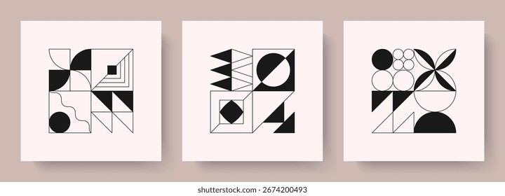 Composiciones geométricas Abstractas en estilo brutalista. Diseños modulares de moda con Formas simples, Elementos. Estética suiza minimalista. Gráficos atrevidos modernos para impresiones digitales, marca, Web, carteles, emblemas