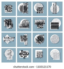 Abstract geometric compositions set, vector backgrounds collection.