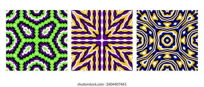 Abstract geometric compositions with vibrant colors and dynamic motion effects. Inspired by op art and digital illusions. Great for wallpapers, textiles, and futuristic designs.