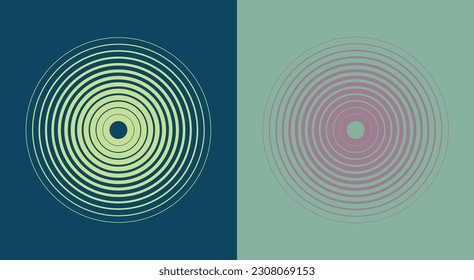 Abstract geometric concentric, hypnotic circle vector elements isolated on a background. Color retro halftone ring pattern. 