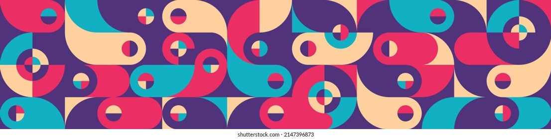 Abstract geometric concept poster design. Graphic horizontal pattern. Decorative mosaic banner. Postmodern bauhaus graphic collage. Vector illustration. 