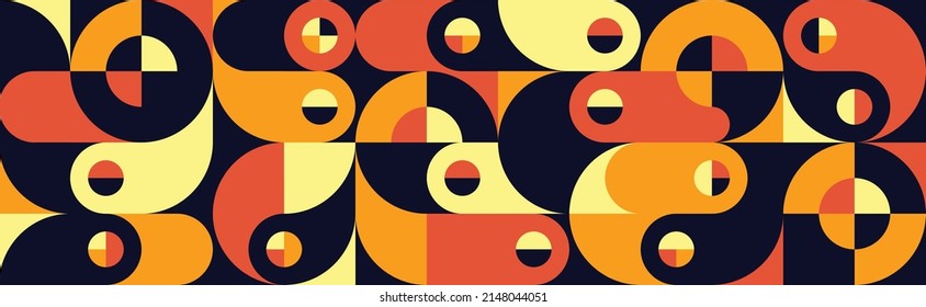 Abstract geometric concept poster design. Graphic horizontal pattern. Decorative mosaic banner. Postmodern bauhaus graphic collage. Vector illustration. 