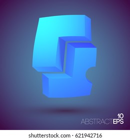 Abstract geometric concept with two blue 3d figures for web design isolated vector illustration