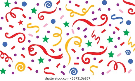 Abstractas patrón geométrico de confeti sin fisuras. Coloridas Formas de confeti para la celebración de fiestas y eventos festivos. fondo moderno con Formas lúdicas, círculos, triángulos y curvas. Vector