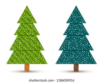 Abstract geometric coniferous trees with snow. Two shades of green. Set 4. Vector EPS 10