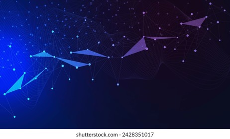 Geométrico abstracto con puntos y líneas de conexión. Conexión de red global, visualización de big data y concepto de tecnología de comunicación. Ilustración vectorial.