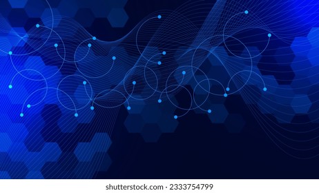 Abstract geometric with connecting lines and dots. Network connection, big data visualization, and communication technology concept background. Vector illustration.