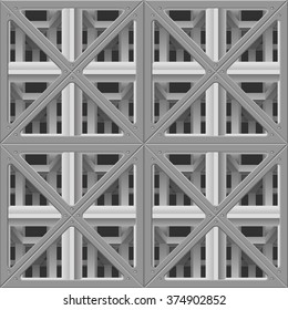 Abstract geometric construction. Architectural metal structure. Vector seamless geometric pattern. Polygons. Modern stylish texture. Repeating geometric tiles. Abstract polygonal 3D seamless pattern.