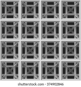 Abstract geometric construction lattice. Architectural metal structure. Vector seamless geometric pattern. Polygons. Modern stylish texture. Repeating geometric tiles. Abstract polygonal 3D pattern