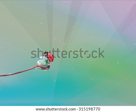 Abstract geometric contemporary minimalistic vector illustration of little red ladybug on dew water droplet