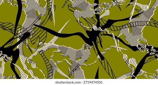 Padrão contínuo geométrico contemporâneo abstrato. Arte moderna desenhada à mão com silhueta preta. Ilustração vetorial