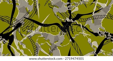 Abstract geometric contemporary seamless pattern. Hand-drawn modern line art with black silhouette. Vector illustration