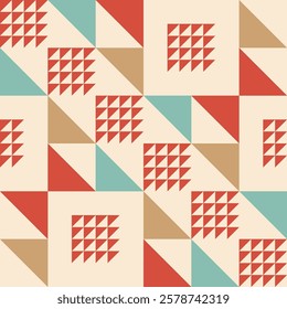 Abstract geometric contemporary vector seamless pattern with color triangles. Triangle tiles pattern. Simple pastel color geometric background. For wrapping paper, textile, surface design.