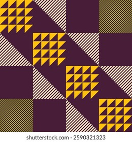 Abstract geometric contemporary vector seamless pattern with color geometric shapes. Digonal vector pattern. Flat style. Color vector seamless background. Triangles and striped squares pattern.
