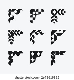 Abstract geometric corner ornaments, minimal modern decoration.