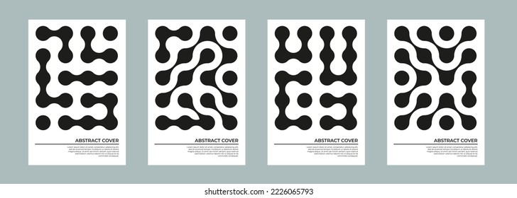 Recopilación de cobertura geométrica abstracta. Juego de cuatro afiches con diseño de líneas y puntos de moda