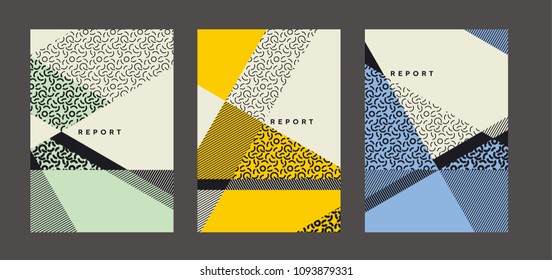 Plantilla de cubierta geométrica abstracta con franjas de color negras y pálidas. Elemento de diseño de estilo empresarial en color pastel. Conjunto de plantillas de vectores de encabezado, portador, afiche.  