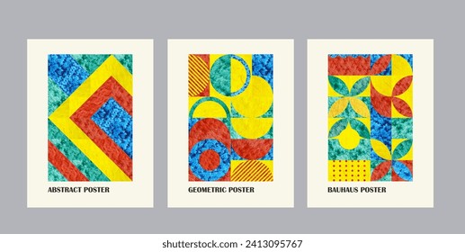 Resumen del diseño de la plantilla de cubierta geométrica. Conjunto de fondo de bauhaus acuarela. Ilustración vectorial.