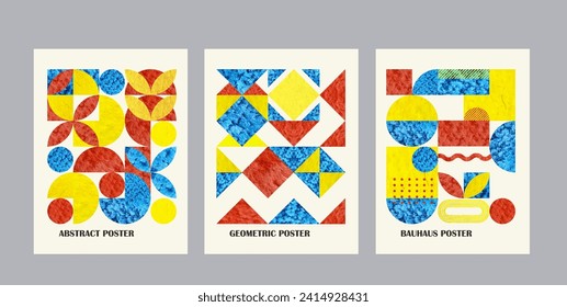 Abstract geometric cover template design. Watercolor bauhaus background set. Vector illustration.