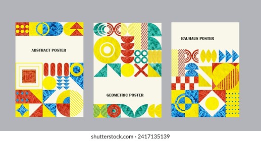 Abstract geometric cover template design. Watercolor bauhaus background set. Vector illustration.