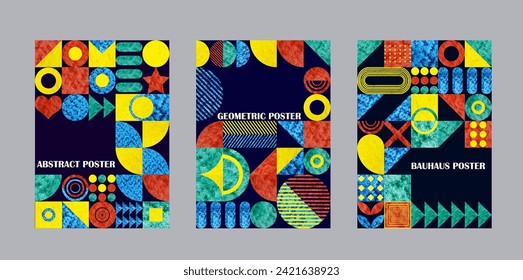 Abstract geometric cover template design. Watercolor bauhaus background set. Vector illustration.