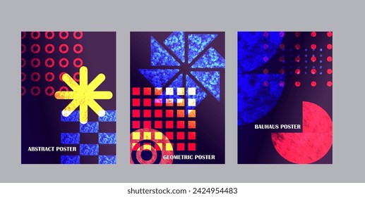 Abstract geometric cover template design. Watercolor bauhaus background set. Vector illustration.