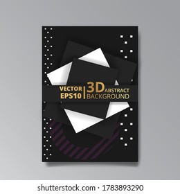 Resumen de la plantilla de cubierta geométrica de color negro dorado. Composición de afiches geométrica minimalista. Estilo retro futurista creativo de los años 90 y 80. Folletos, pancartas e invitaciones modernos. 