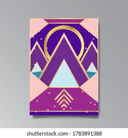 Abstract geometric cover template . Retro wave shiny design. Geometric minimalistic shapes poster composition. Retro futuristic creative 90s and 80s style. Modern flyers, banners and invitation. 