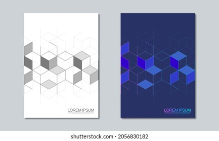 Abstract geometric covers and brochures with isometric vector blocks, polygon shape pattern