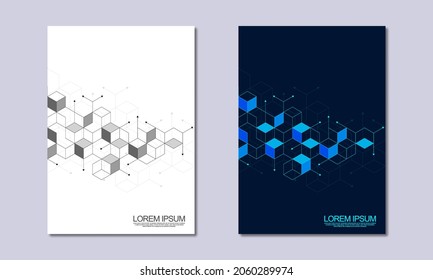 Abstract geometric covers and brochures with isometric vector blocks, polygon shape pattern