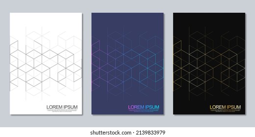 Abstract geometric covers and brochures with isometric vector blocks, polygon shape pattern