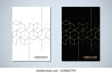 Abstract geometric covers and brochures with isometric vector blocks, polygon shape pattern