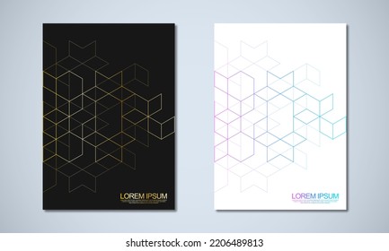 Abstract geometric covers and brochures with isometric vector blocks, polygon shape pattern