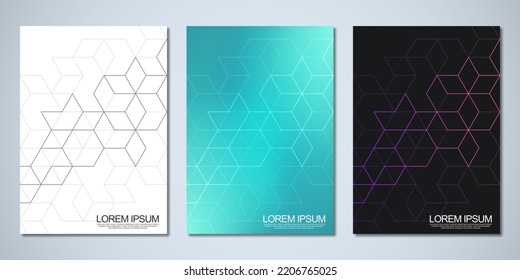 Abstract geometric covers and brochures with isometric vector blocks, polygon shape pattern