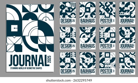 Abstract geometric covers design set, Bauhaus estilo retro geometrical padrões vetor, revistas ou flyer covers, modernos gráficos em mosaico, modelos de publicidade.