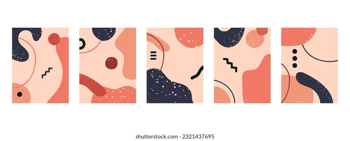 Abstrakte geometrische Abdeckungen. Moderne Rahmen mit dynamischer Komposition. Trendmuster, flach, Vektorhintergrund, Skizze