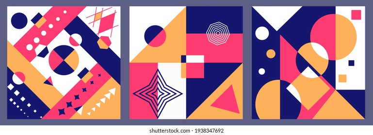 Abstract geometric covers set.   Collection of cool vintage covers. Abstract shapes compositions. Trendy minimalistic flat vector design