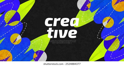 Plano de fundo geométrico e criativo abstrato com formas dinâmicas e efeito de textura. Modelo de design de capa ou banner para publicidade ou promoção 