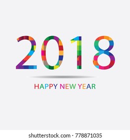 Abstract geometric Creative happy new year 2018 colorful on modern background. Can be adapt to Brochure, Annual Report, Magazine, Poster, Corporate Presentation, Portfolio, Flyer, Banner, Web